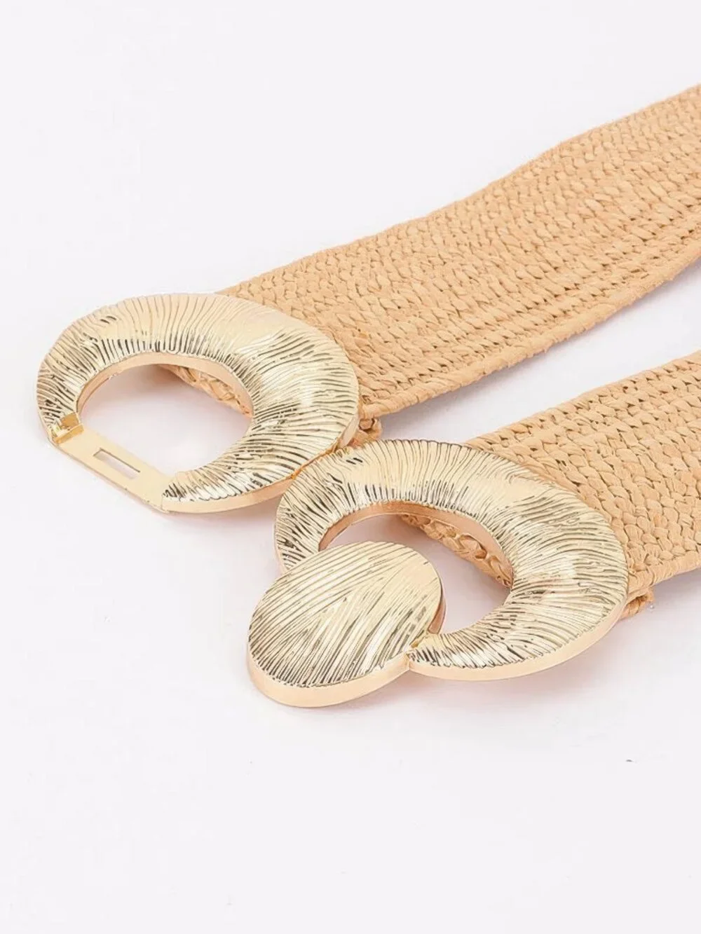 Faux Straw Big Metal Buckle Elastic Plus Size Belt